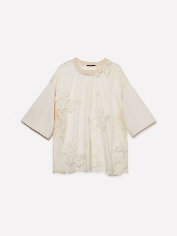 T-shirt bianco panna in pizzo  - t-shirt a manica corta da donna - Bianco Panna | Sisley image number 5